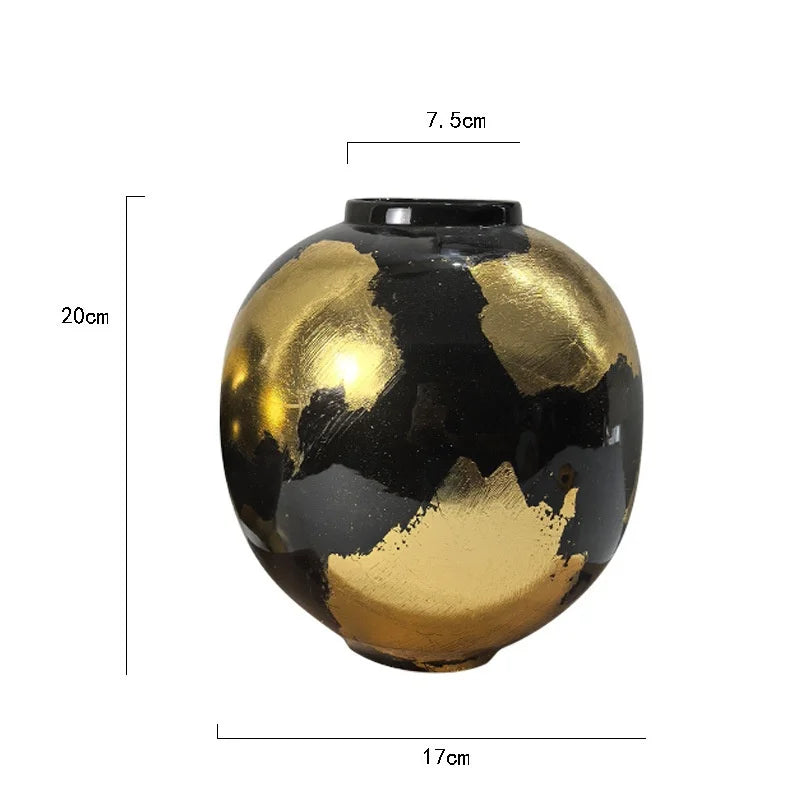 "DecorBites™ Gold Foil Pattern Ceramic Vase - Handcrafted Flowerpot Terrarium Home Decor"