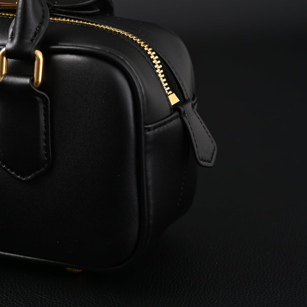 Miu Miu Black Matelassé Leather Satchel Bag – Mini Top Handle